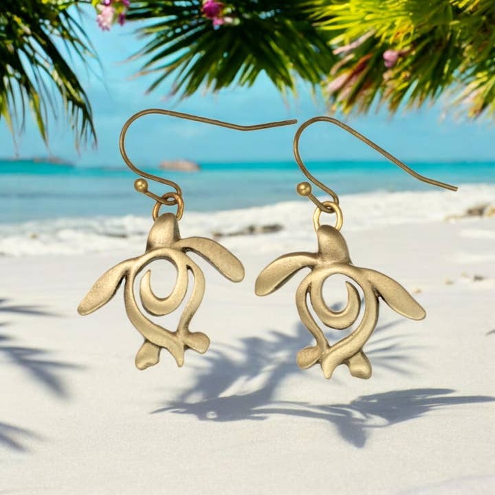 Bronze Turtle Drop Earrings for Women, Bronze Turtle Dangle Earrings, Honu Turtle Earrings for Women, Boho Jewelry, Bronze Jewelry for wholesale by Big Blue by Roland St John