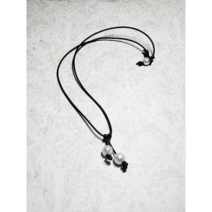 Bohemian Leather Pearl Drop Necklace: Beach Jewelry for wholesale by The Rustic Boho Chic