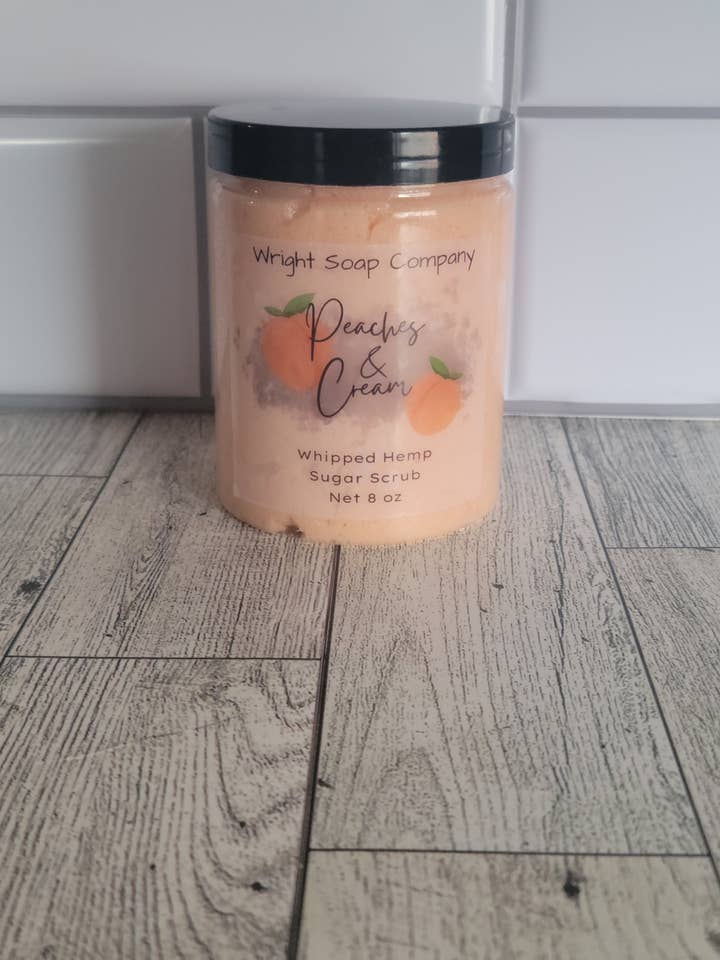 Peaches and Cream Whipped Sugar Scrub for wholesale by Wright Soap Company