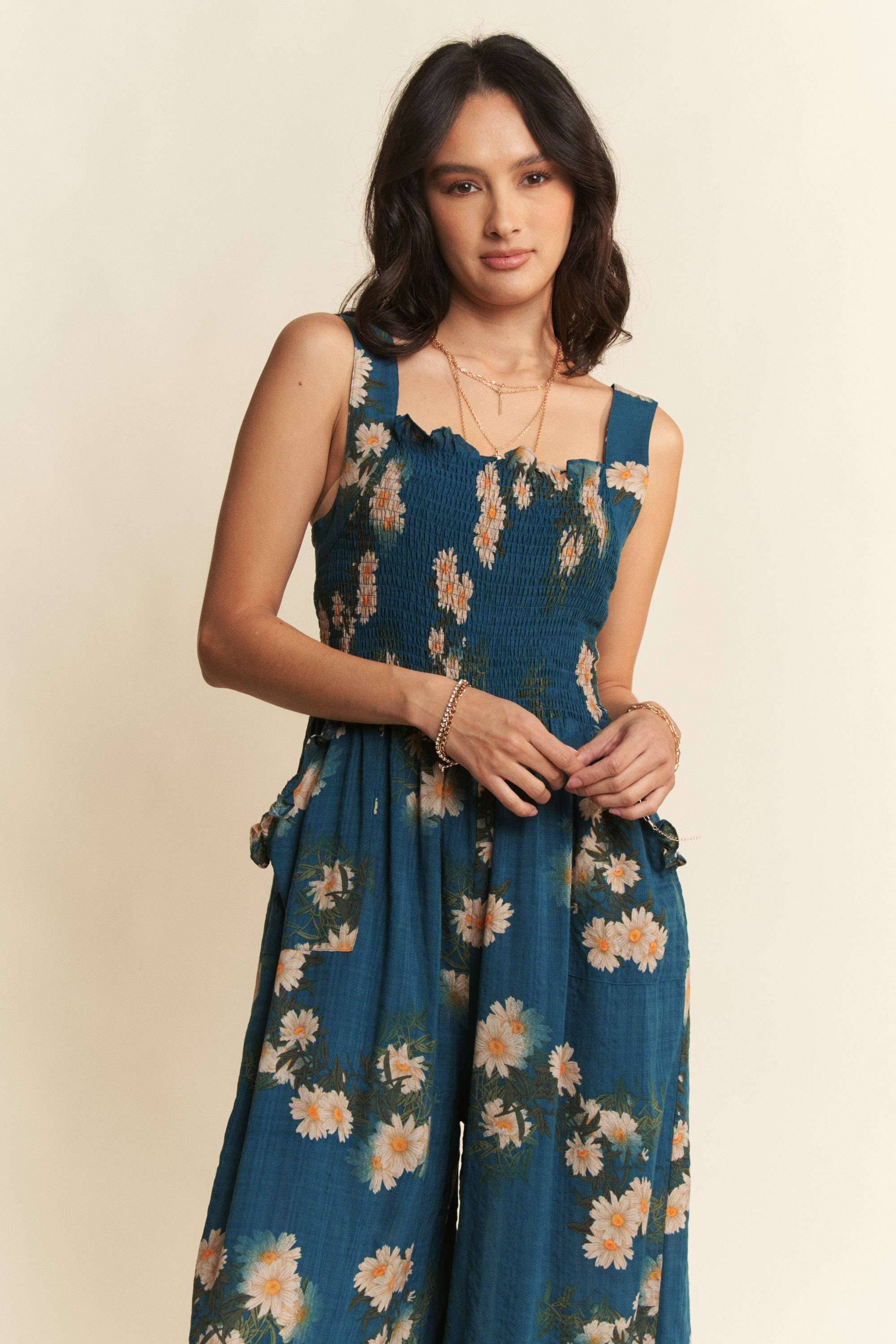 Davi & Dani - Vendita all'ingrosso Tuta intera - Donna - TUTA A STAMPA FLOREALE CON SCOLLO QUADRATO E VOLANT18