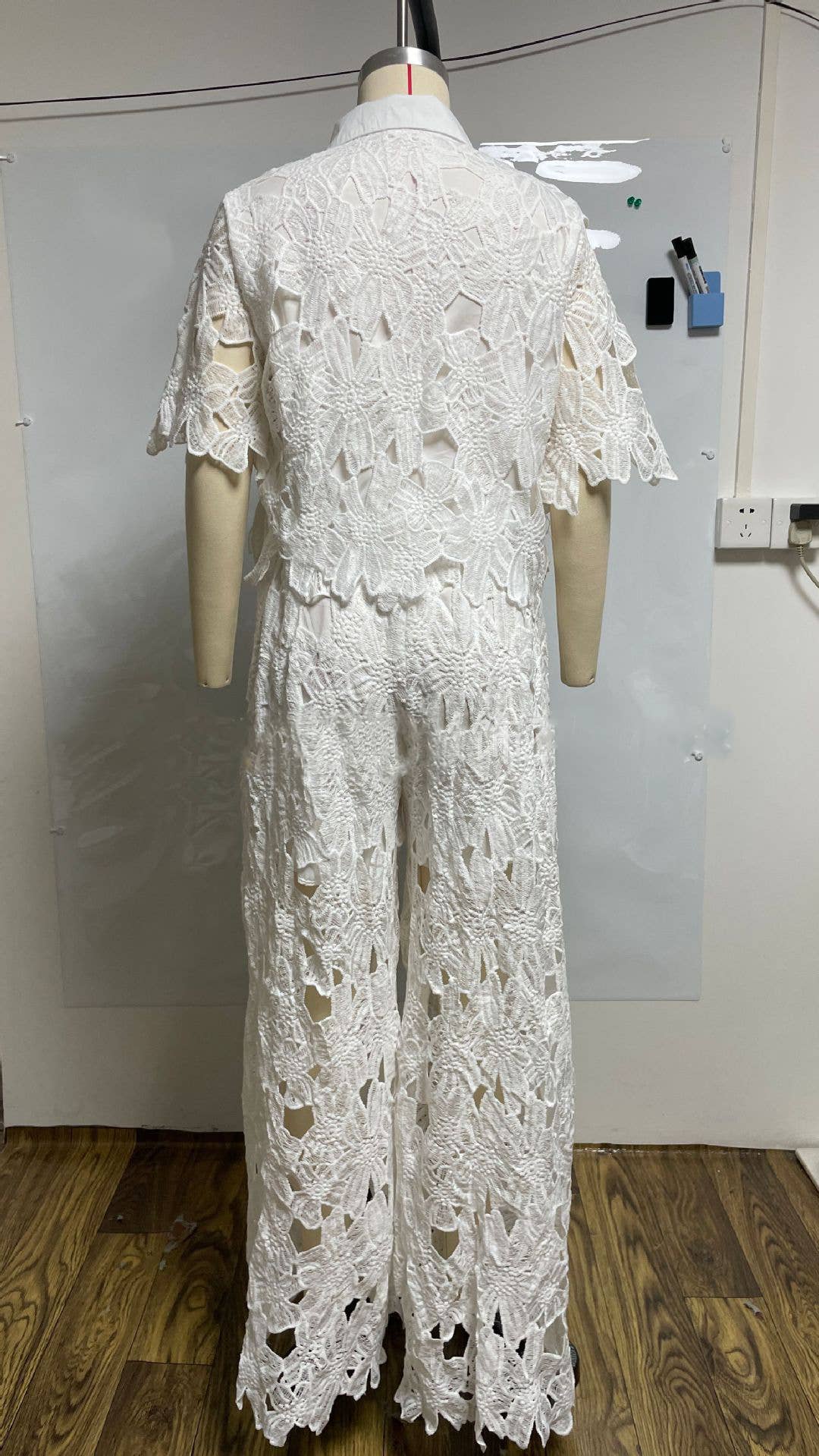 Rosa Clothing - Wholesale Top & Pant Set (NOT Loungewear) - Women's - Crochet Floral Lace Button-down shirts & wide leg pant set1