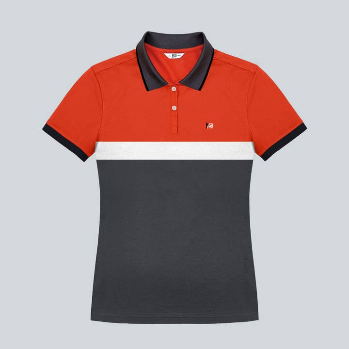 Rebirth D0203 3 H19 Polo pour femme orange et gris avec rayure pour la vente par H19
