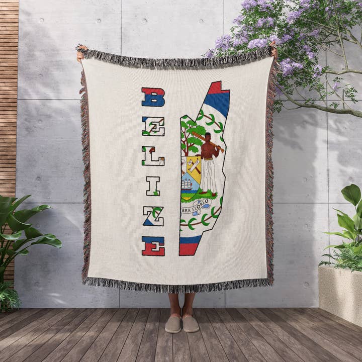 3dRose - Wholesale Throw Blanket - 3dRose, The flag of Belize in the outline map and name of the country of Belize, Blanket2