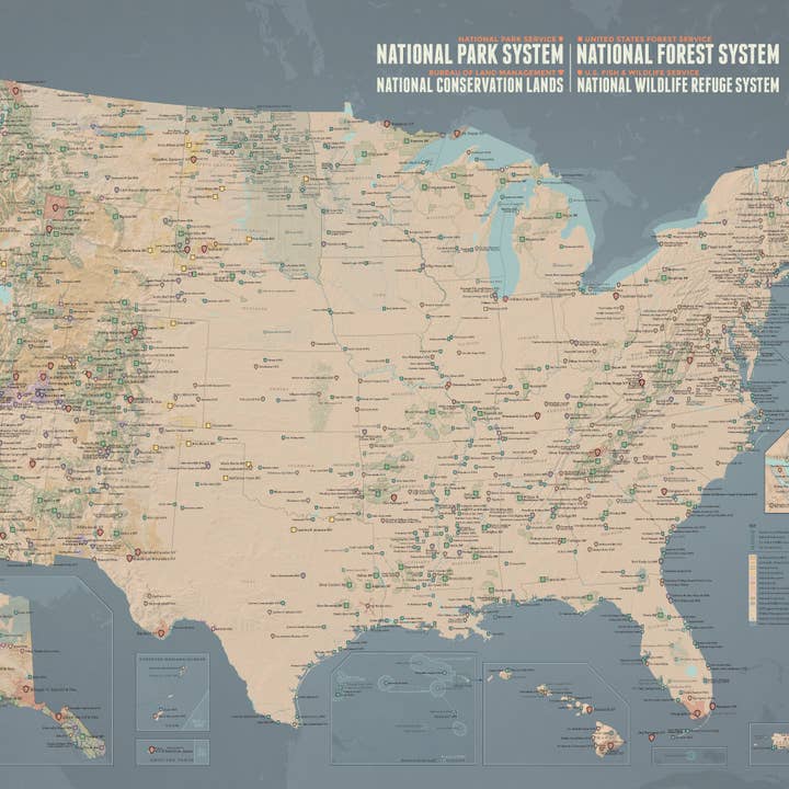 NPS+USFS+BLM+FWS Interagency Federal Lands Map 24x36 Poster for wholesale by Best Maps Ever