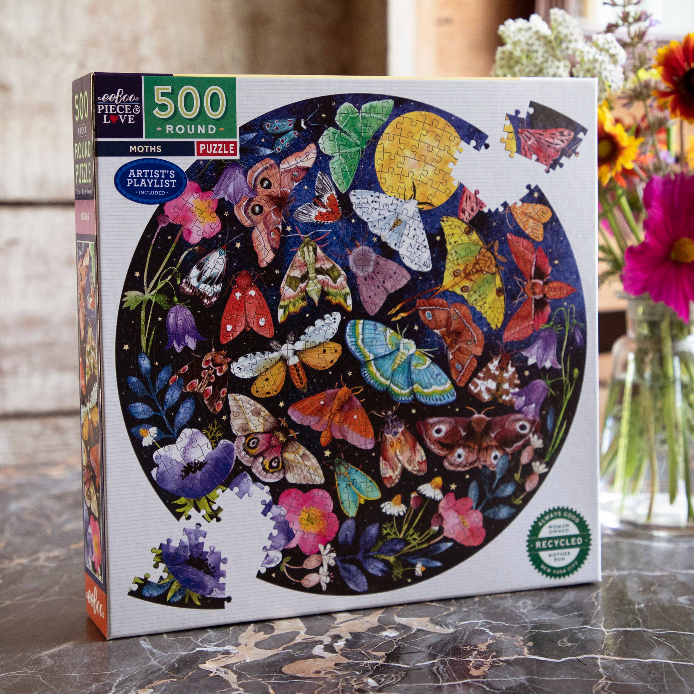 eeBoo - Wholesale Puzzle - Adult - Moths 500 Piece Round Puzzle2