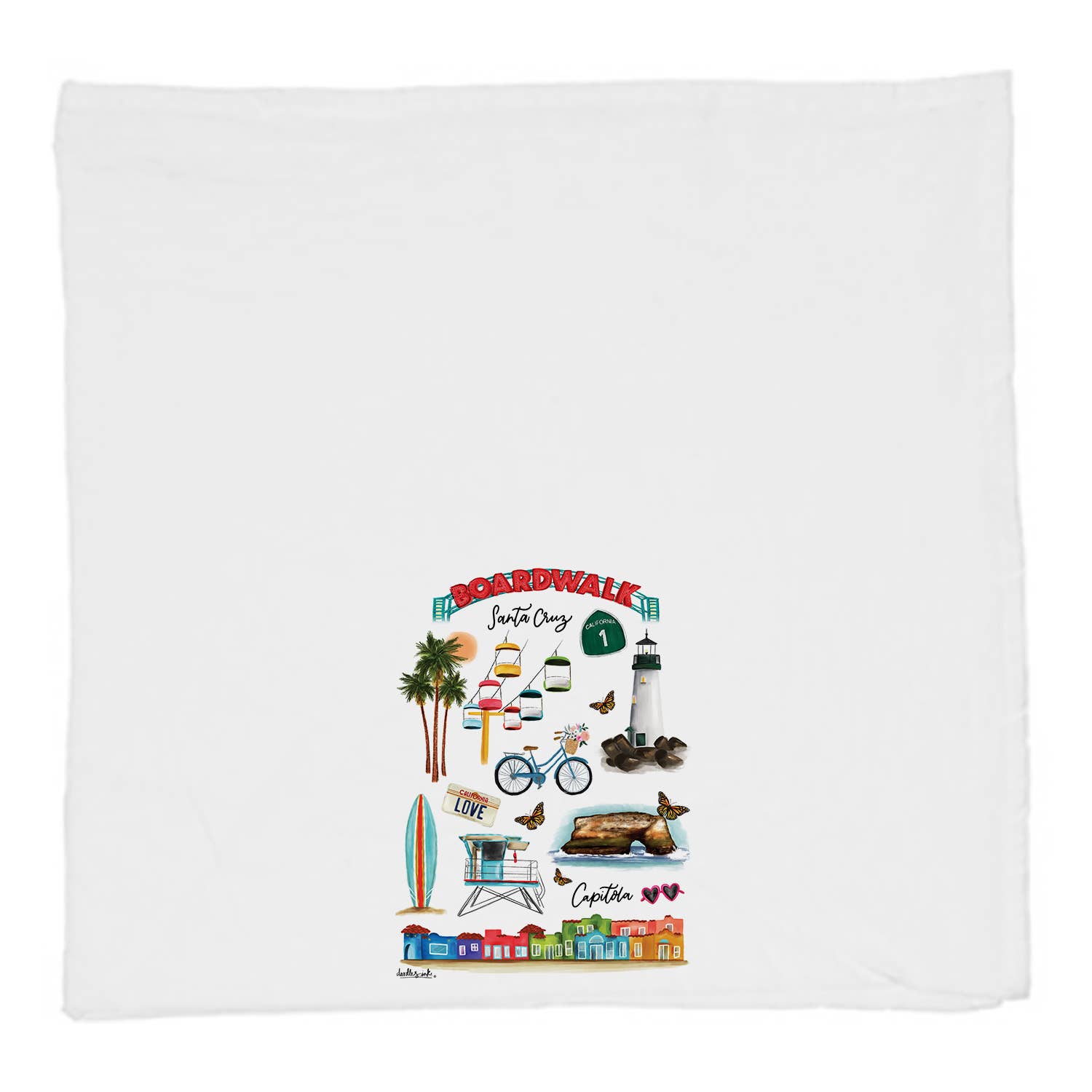 doodles.ink. – wholesale Tea towel – Santa Cruz and Capitola Collage Tea Towel1