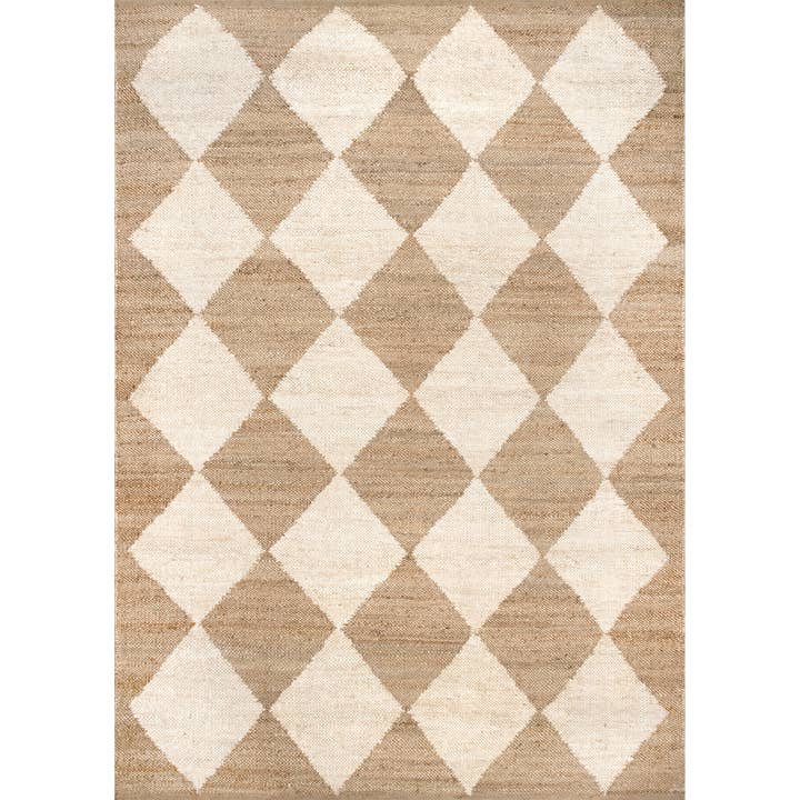 Natural Louie Diamond Checkerboard Jute Area Rug for wholesale on Faire