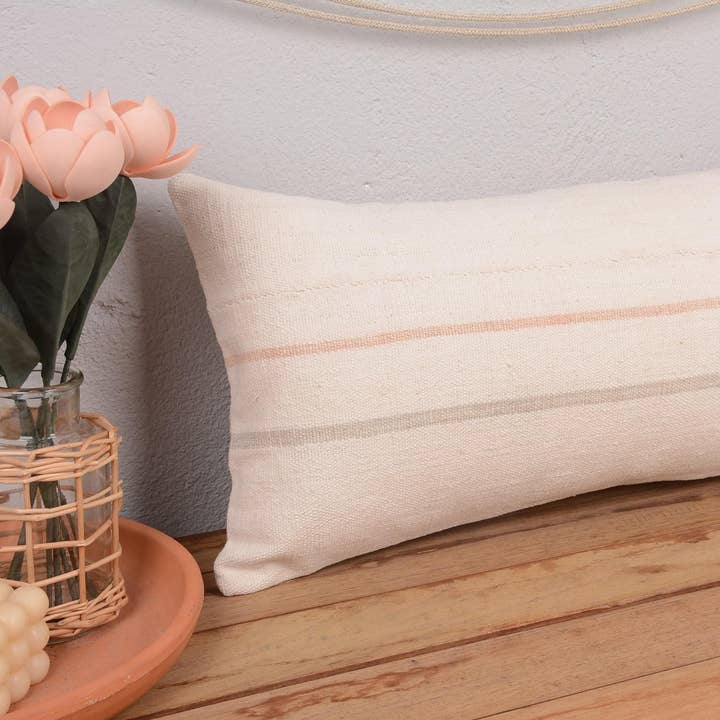 Vintage Boho Stripe Kilim Lumbar Pillow 12x24 for wholesale by Kilim Pillow Decors