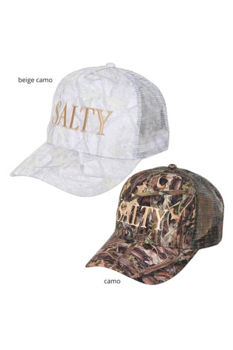 David And Young - Wholesale Trucker Hat - Unisex - SALTY Embroidery Wood Print 5 Panel Mesh back Cap