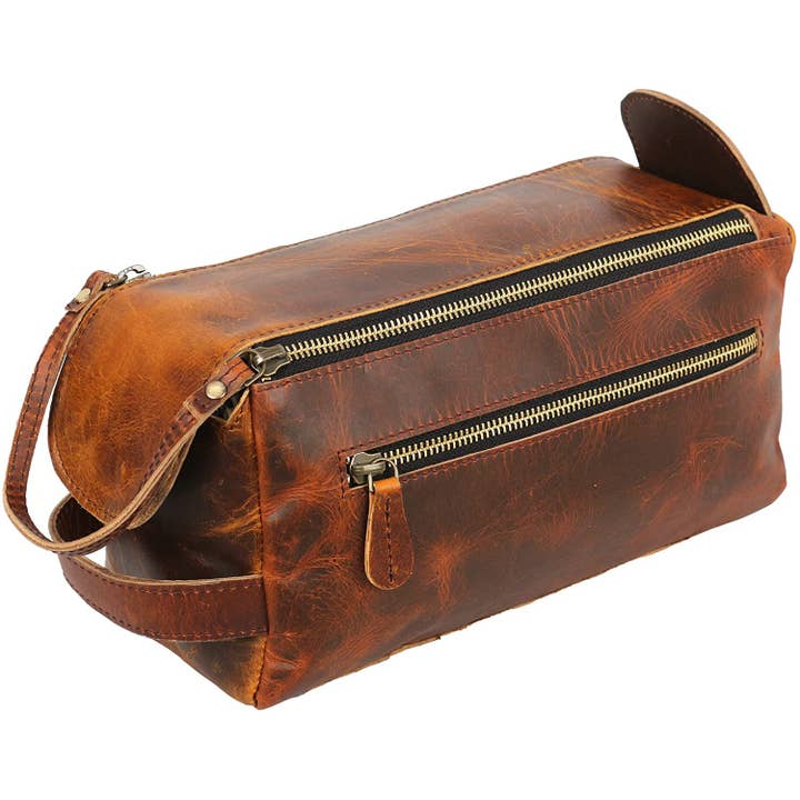 Tuzech Leather - Wholesale Toiletry Bag - Unisex - Tuzech Vintage Full Grain Leather Handmade Travel Toiletry Bag Vintage Travel Shaving & Dopp Kit : for Toiletries, Cosmetics & More (Dark Brown)