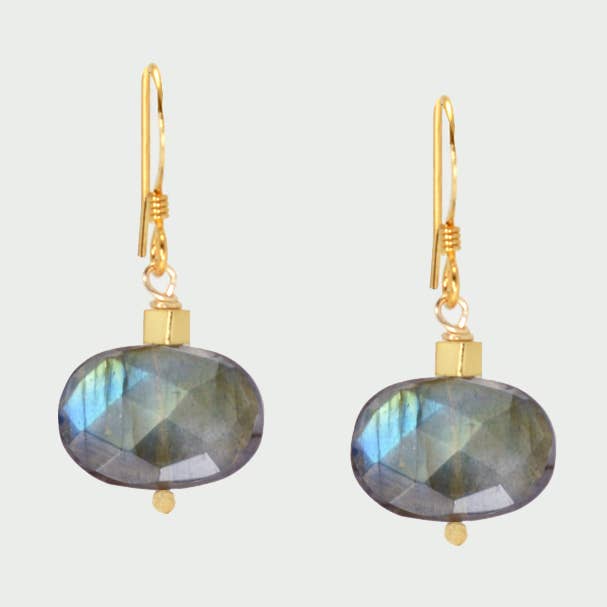 Olivia Labradorite Oval Gold Drop Earrings for wholesale by Edgy Petal Jewelry