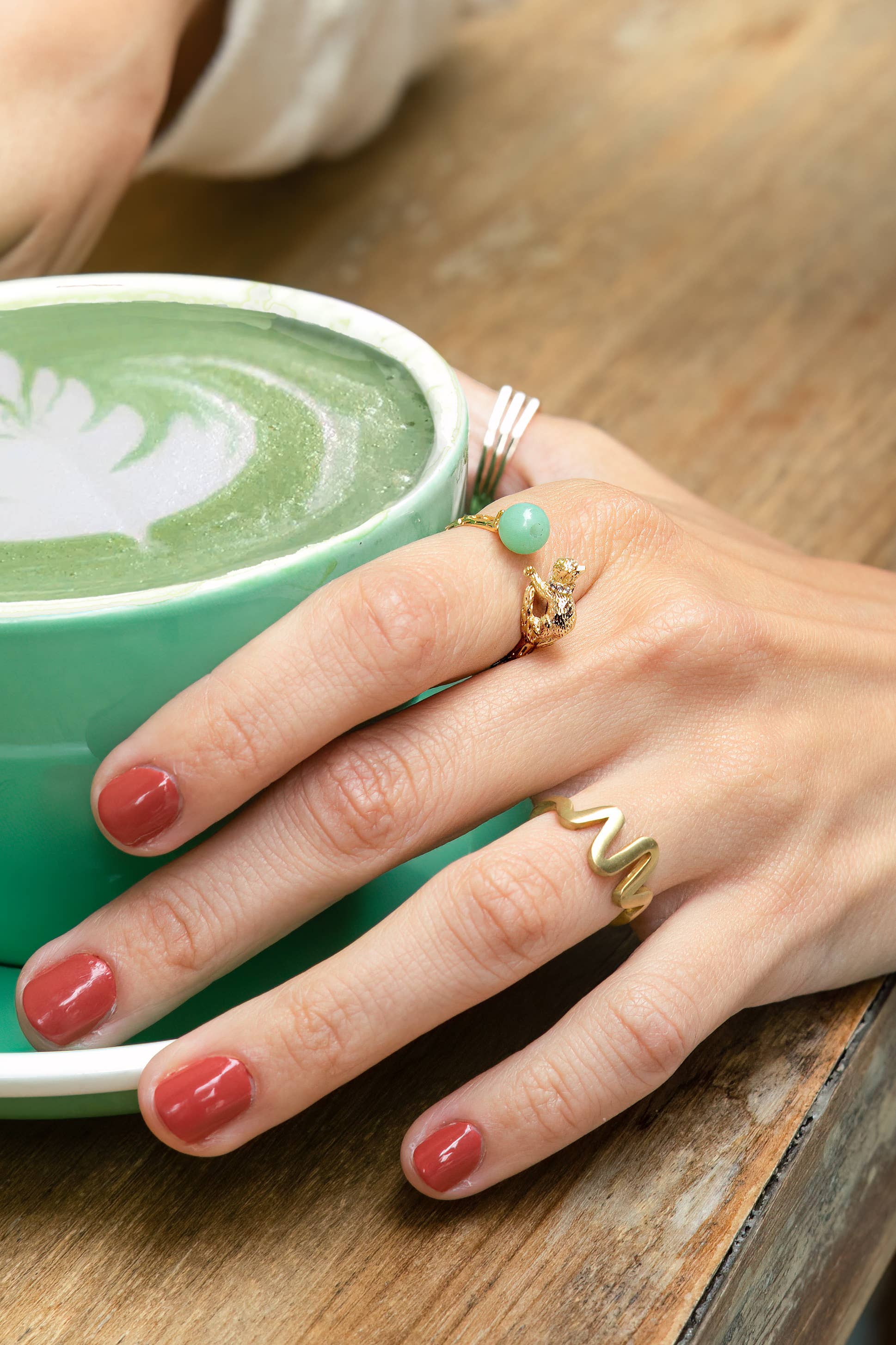 Peter and June - Wholesale Cocktail/Statement Ring - Cat's Cradle Ring - 18K Gold Plated + Aventurine2