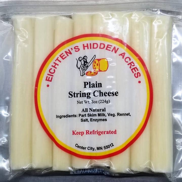 String Cheese, Plain 8 oz Package for wholesale by Eichtens Cheese