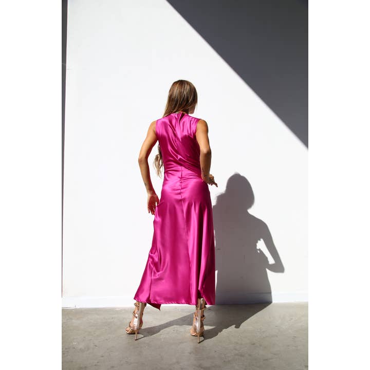 CICLAMINO P3166 ABITO CON NODO SMANICATO CICLAMINO in vendita all'ingrosso su Faire9