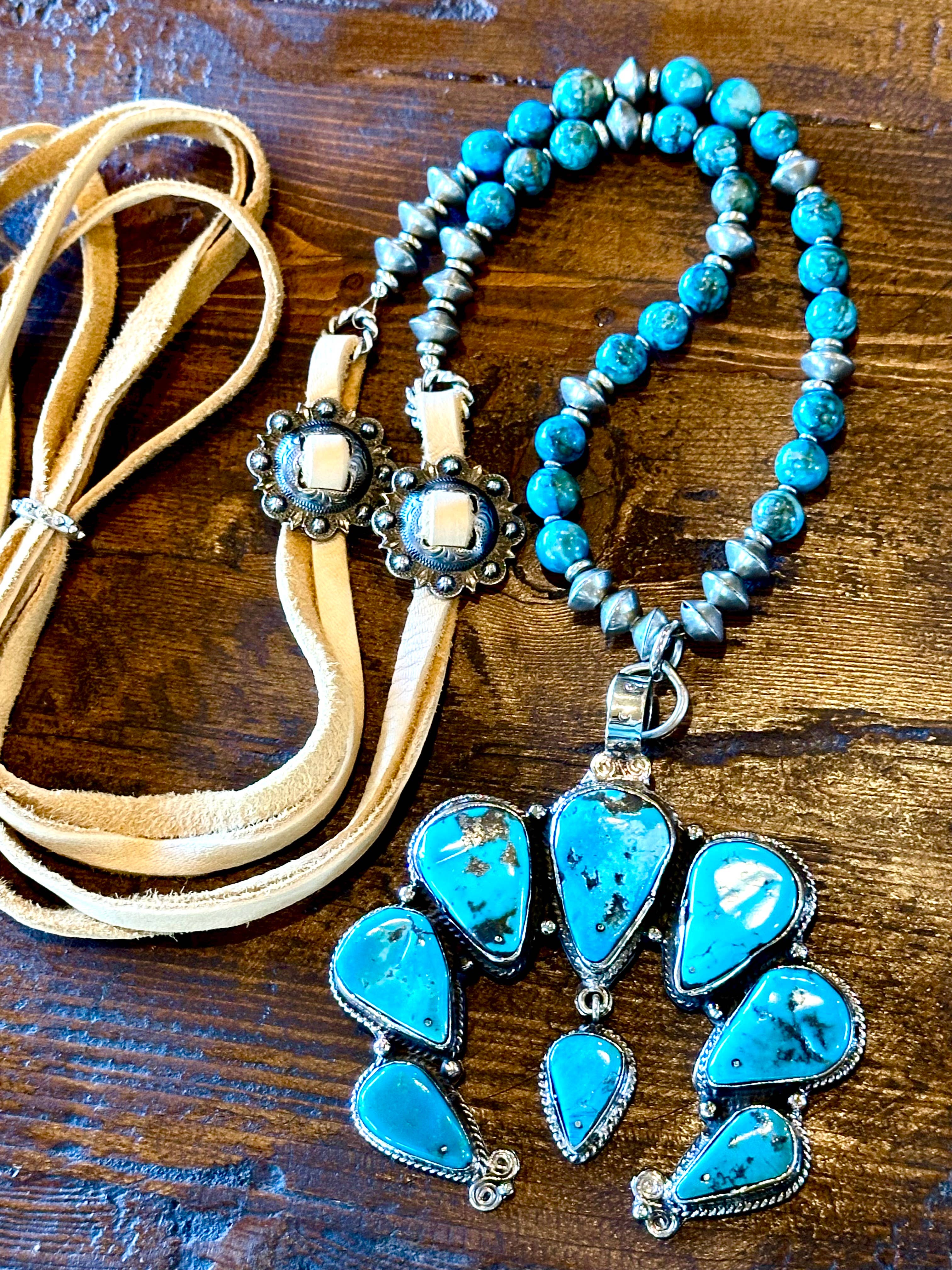 Fleurdesignz Western Jewelry - Wholesale Pendant/Charm Necklace - Adjustable Squash Blossom Necklace, Natural Blue Turquoise8