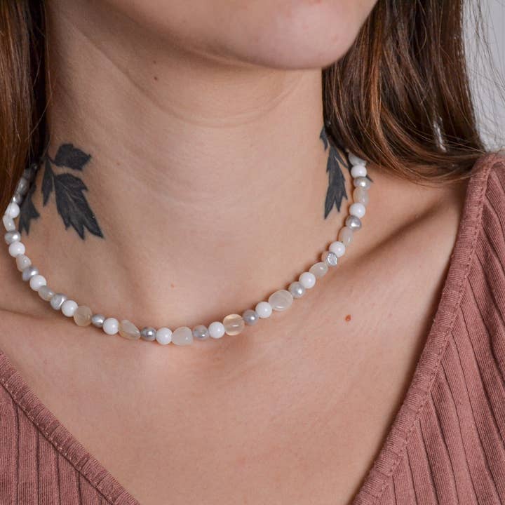 Gemstone Necklace Pearl for wholesale by Linati Studio