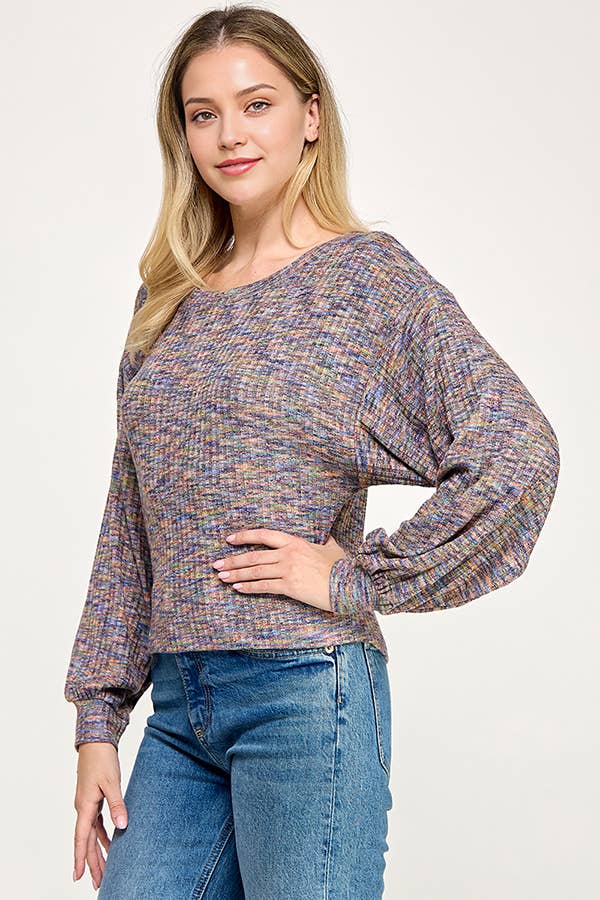 BLUE MULTI 5805A-K72 MARLED EFFECT LONG SLEEVE SWEATER TOP for wholesale on Faire2