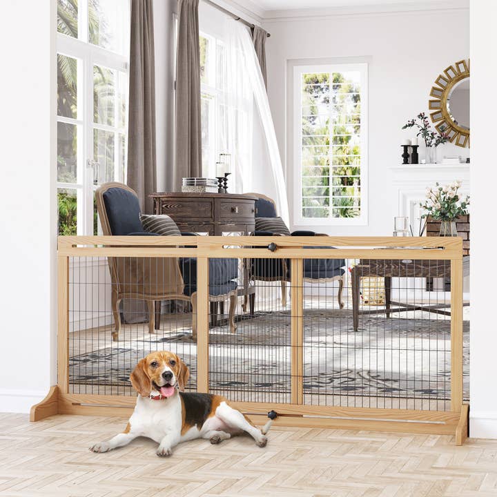 39F Inc. - Wholesale Pet Folding Gate - Dog - PawHut 72" Freestanding Pet Gate, Adjustable Length, Natural