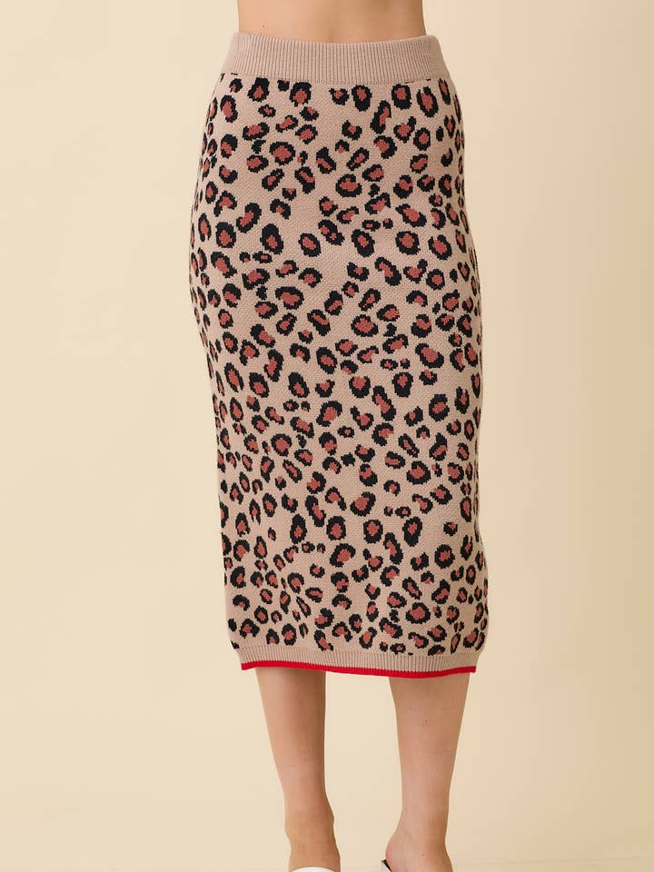 LÉOPARD Jupe mi-longue en tricot avec chandail léopard en vente sur Faire0