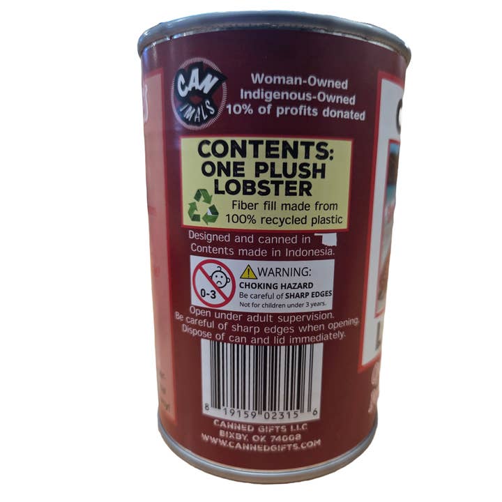 Canned Gifts - Wholesale Stuffed/Plush Toy - Kids & Baby - Sheldon the Canned Lobster - Eco-Friendly Plush w/Jokes