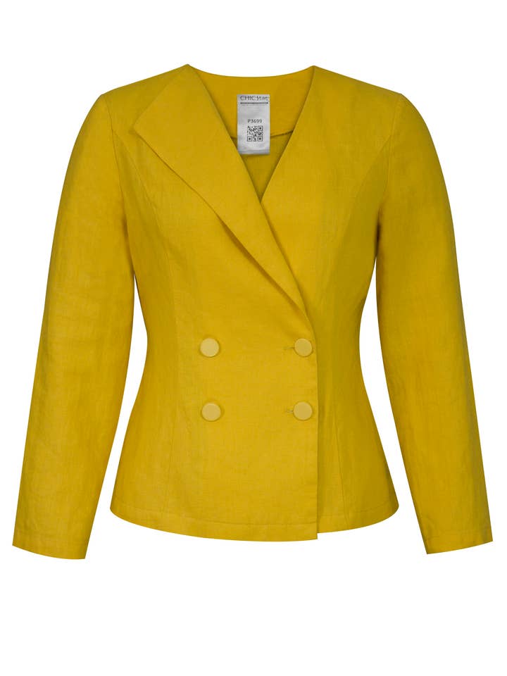 CHIC STAR - Vente Blazer – femme - Blazer asymétrique en lin grande taille Chic Star en vert 0421246