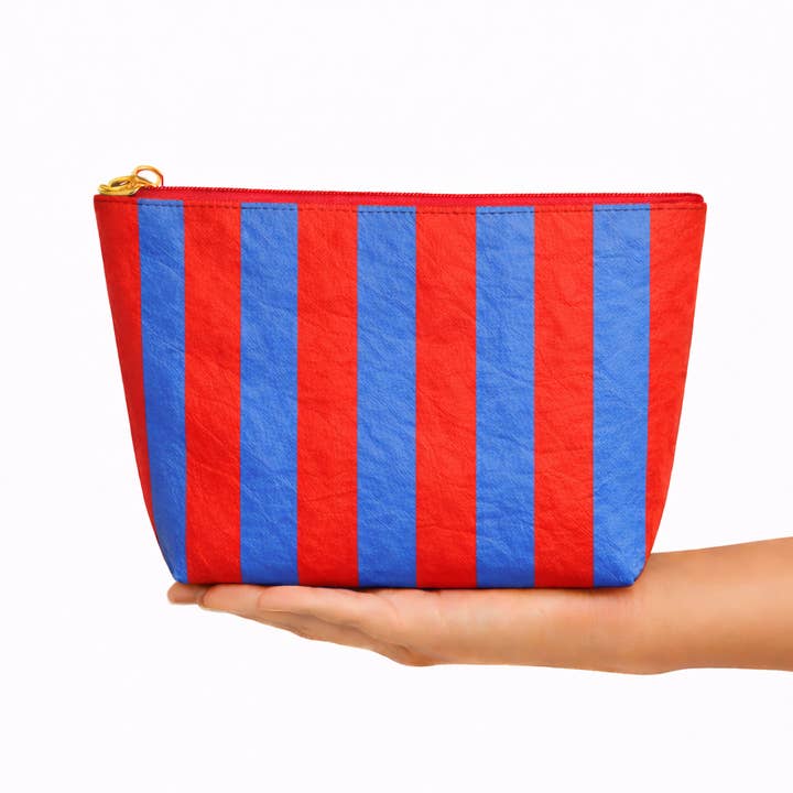 Aspen Lane - Wholesale Makeup/Cosmetic Bag - Preppy stripe pouch + cosmetic bag blue & red tyvek 1