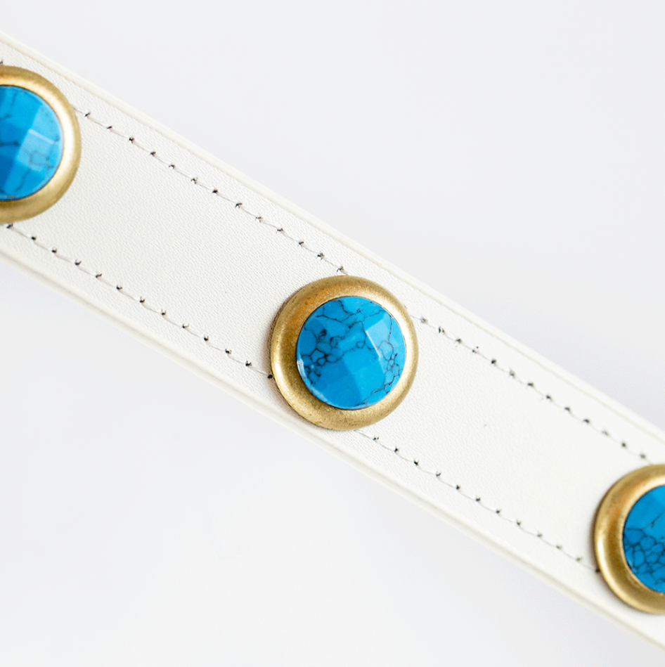 Dosha Dog - Wholesale Pet Collar - Dog - Pebble Dog Collar/Leash  - White, Turquoise cabochons1