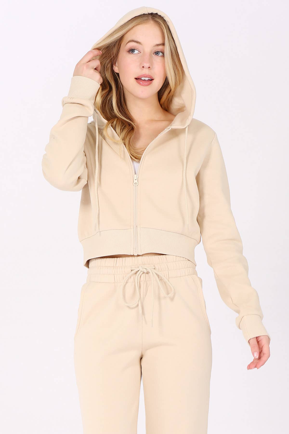 Color 5 - Wholesale Hoodie - Women's - Solid color fleece lined full zipper hoodie cropped jacket5