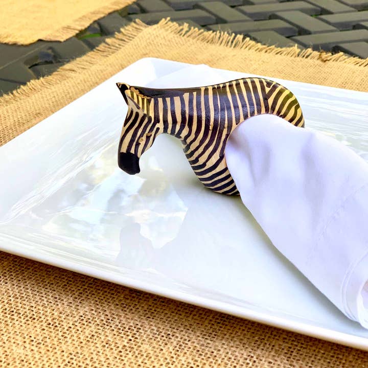Global Crafts – Großhandel Serviettenringe – Mahogany-Zebra-Serviettenringe, 6er-Set