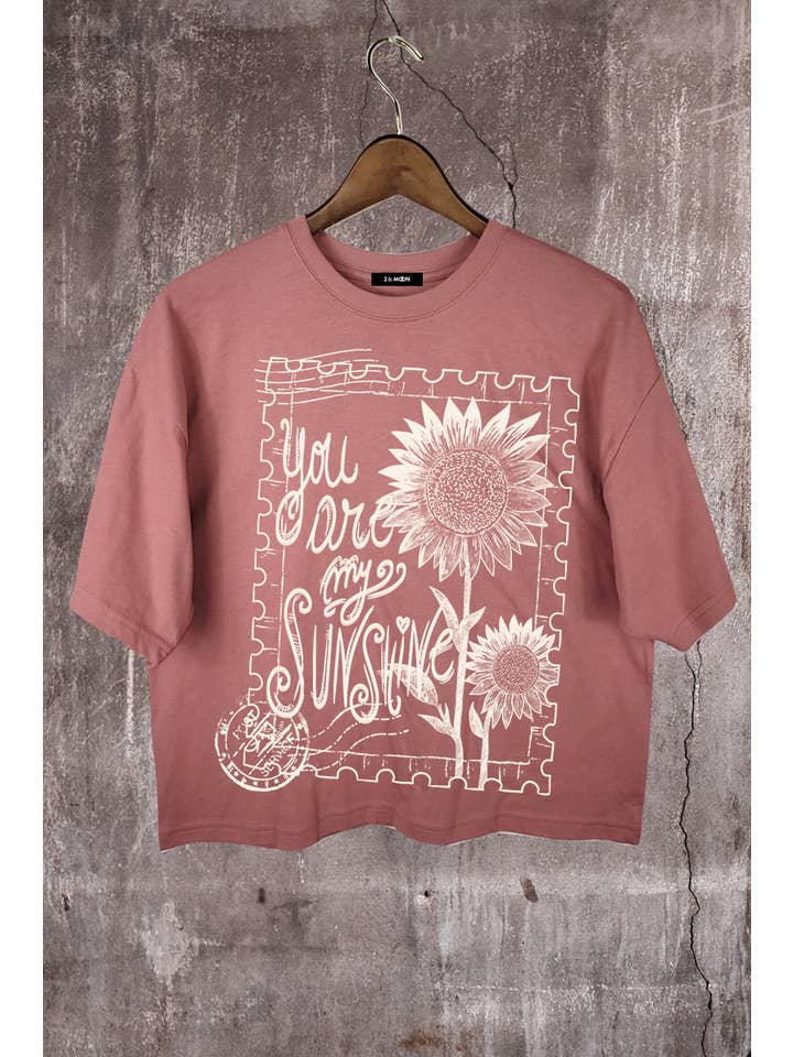 2&moon - Wholesale Screen Printed T-Shirt - Women's - You are my sunshine Graphic Crop Tee.