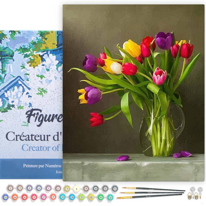 Peinture par numéros encadrée - Fleurs multicolores pour la vente par Figured'Art