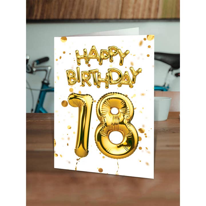 Brainbox Candy - Wholesale Birthday Card - 18th Birthday Card - Gold Balloon Greetings Card1