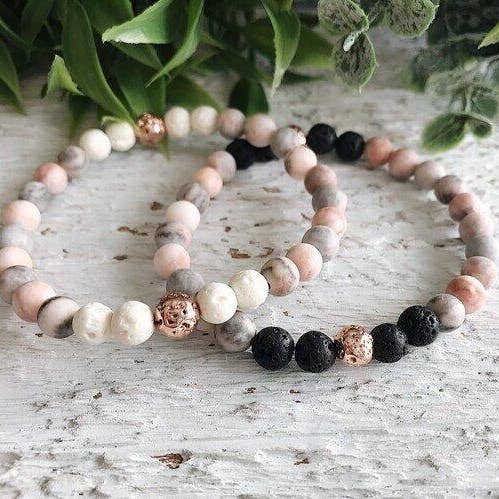 REMOVED BRAND – wholesale Pärlarmband – Rosa Zebra Jasper + Rose Gold + Lava Rock bead armband9