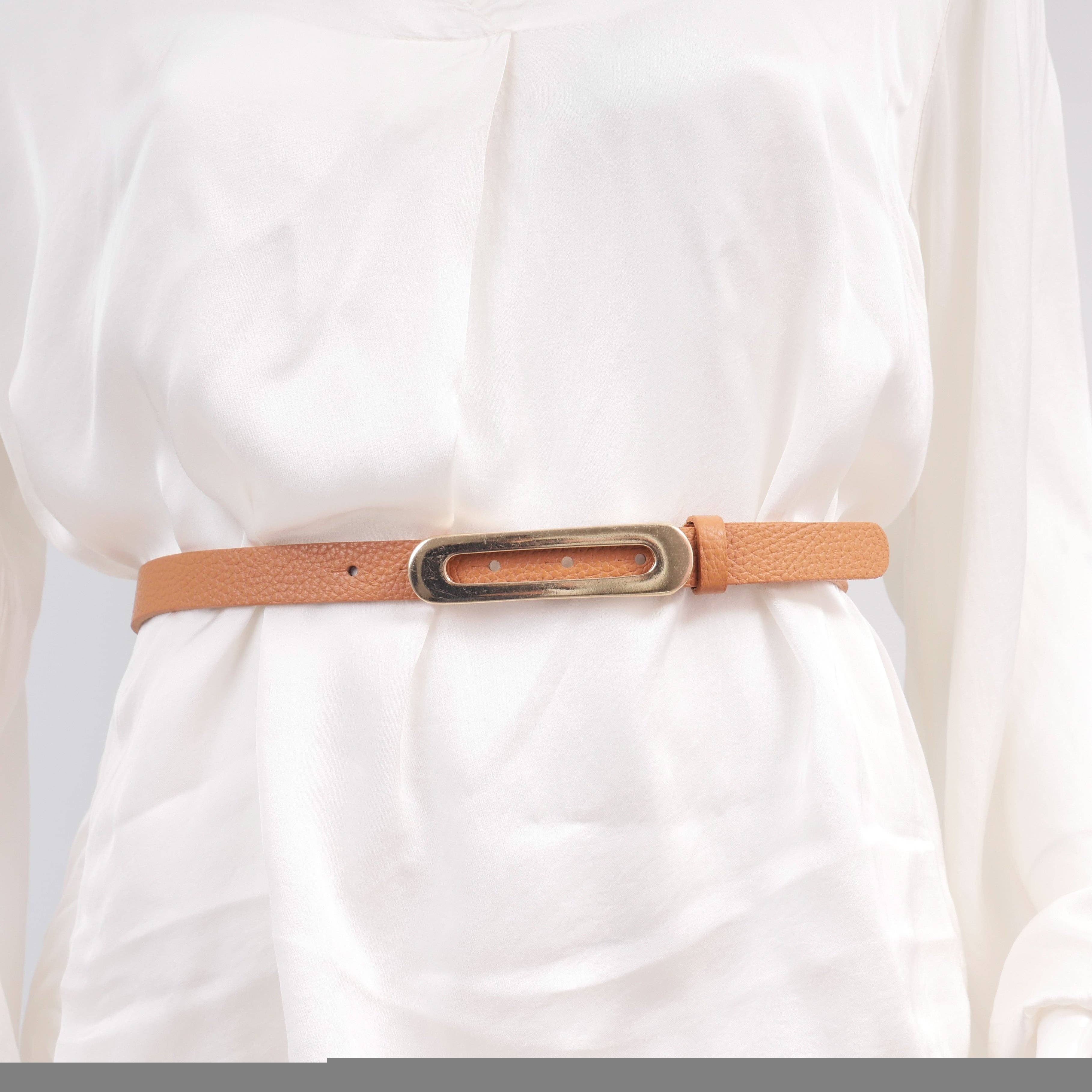 Cecile Wang - Vendita all'ingrosso Cintura - Donna - Cintura sottile in pelle con fibbia ovale dorata – rif. BK01012