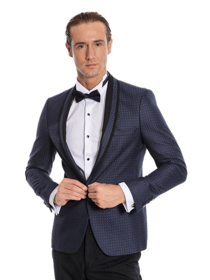 Marinblå Sjalkavajmönstrad Slim Fit Marinblå smoking | Wessi för wholesale på Faire