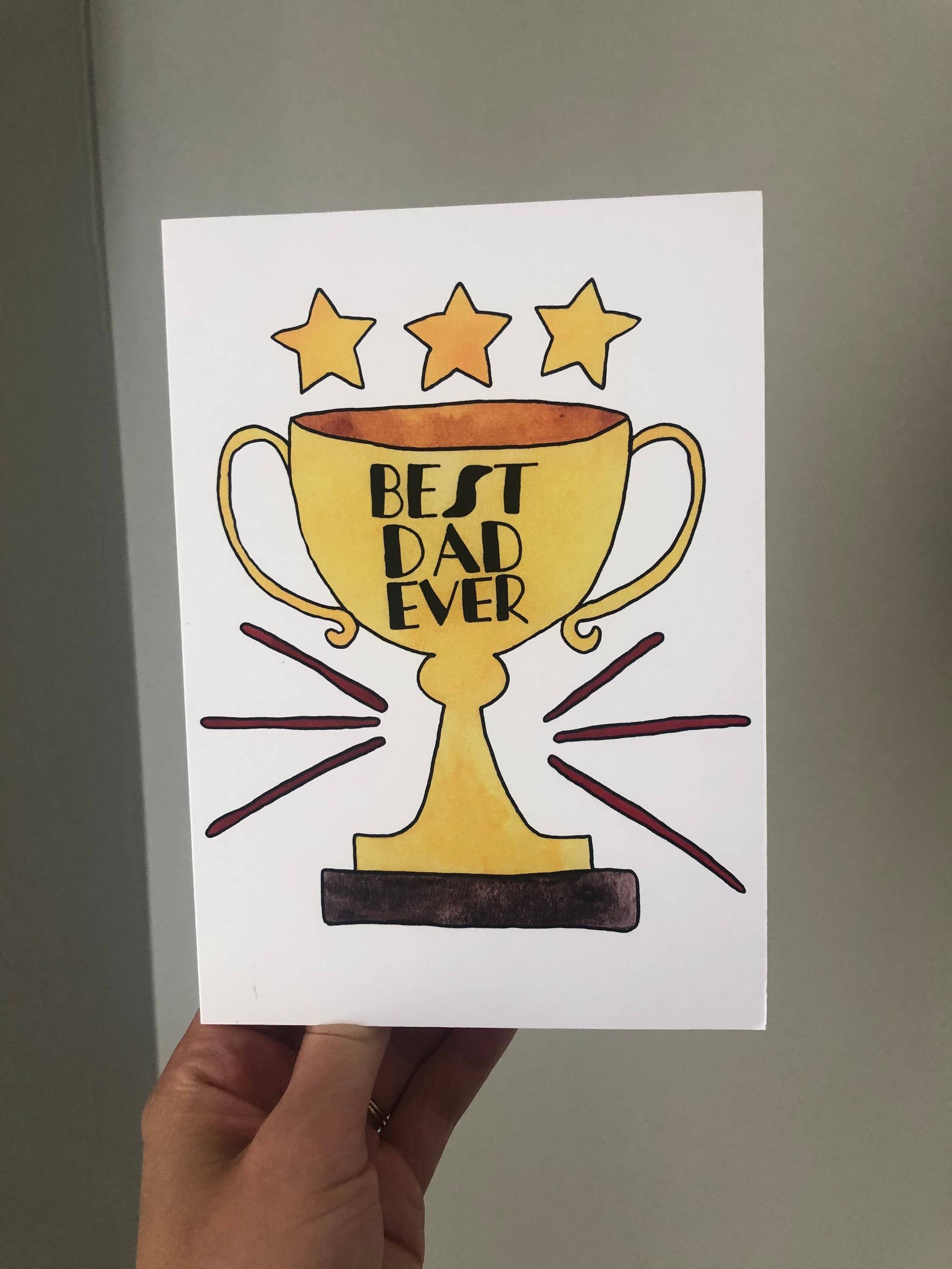 Wild Juniper Art Studio - Wholesale Father's Day Card - Best Dad Ever Trophy Father's Day Card, Best Dad Ever Watercolour Card, Hand painted Father's Day Card, Father's Day Gift, Best Dad Ever6