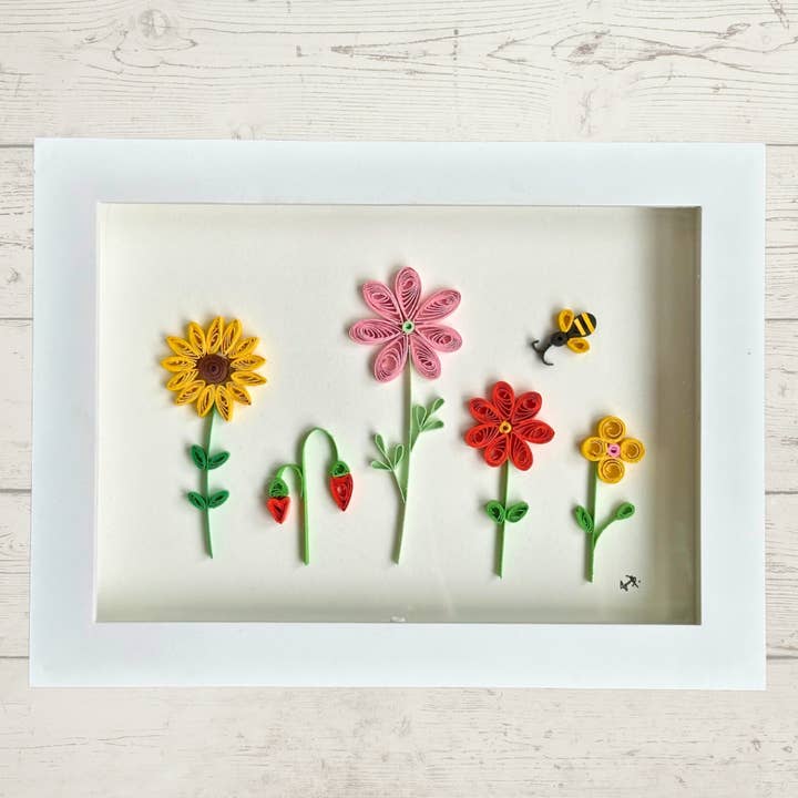 Framed Flower Garden 3D Art, Paper Quilling Flowers Wall Art for wholesale by Craftify Mom