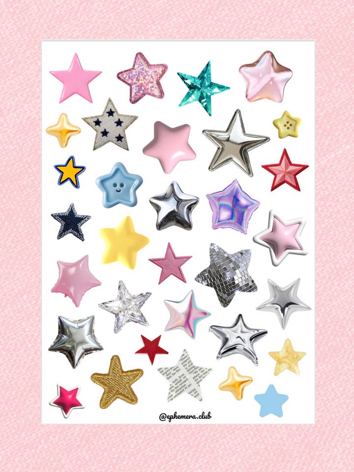 Mixed Media Star Sticker Sheet for wholesale by The Ephemera Club