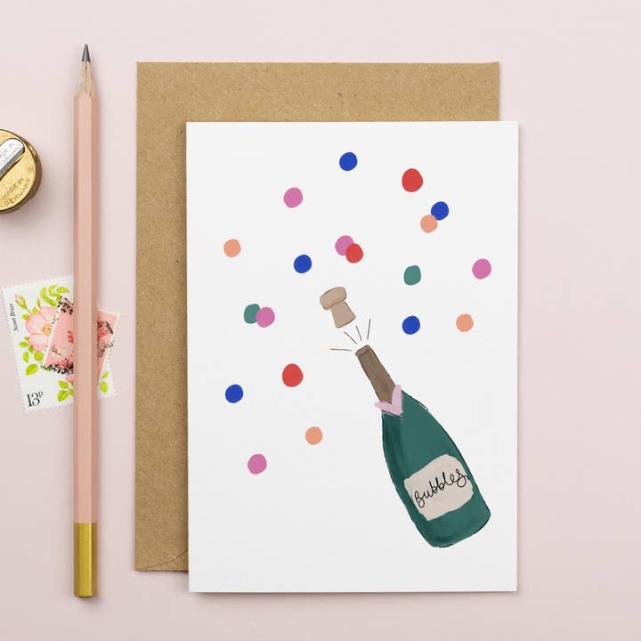 Bubbly Celebration Card, Pop the Confetti! for wholesale by Elizabeth Mugridge