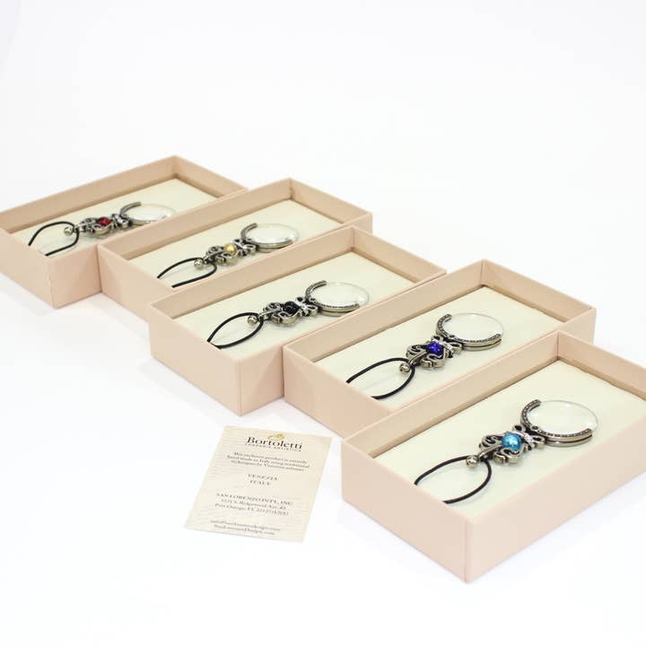 Venetiaans vergrootglas met Muranoglas parel, handgemaakt voor wholesale door San Lorenzo Design