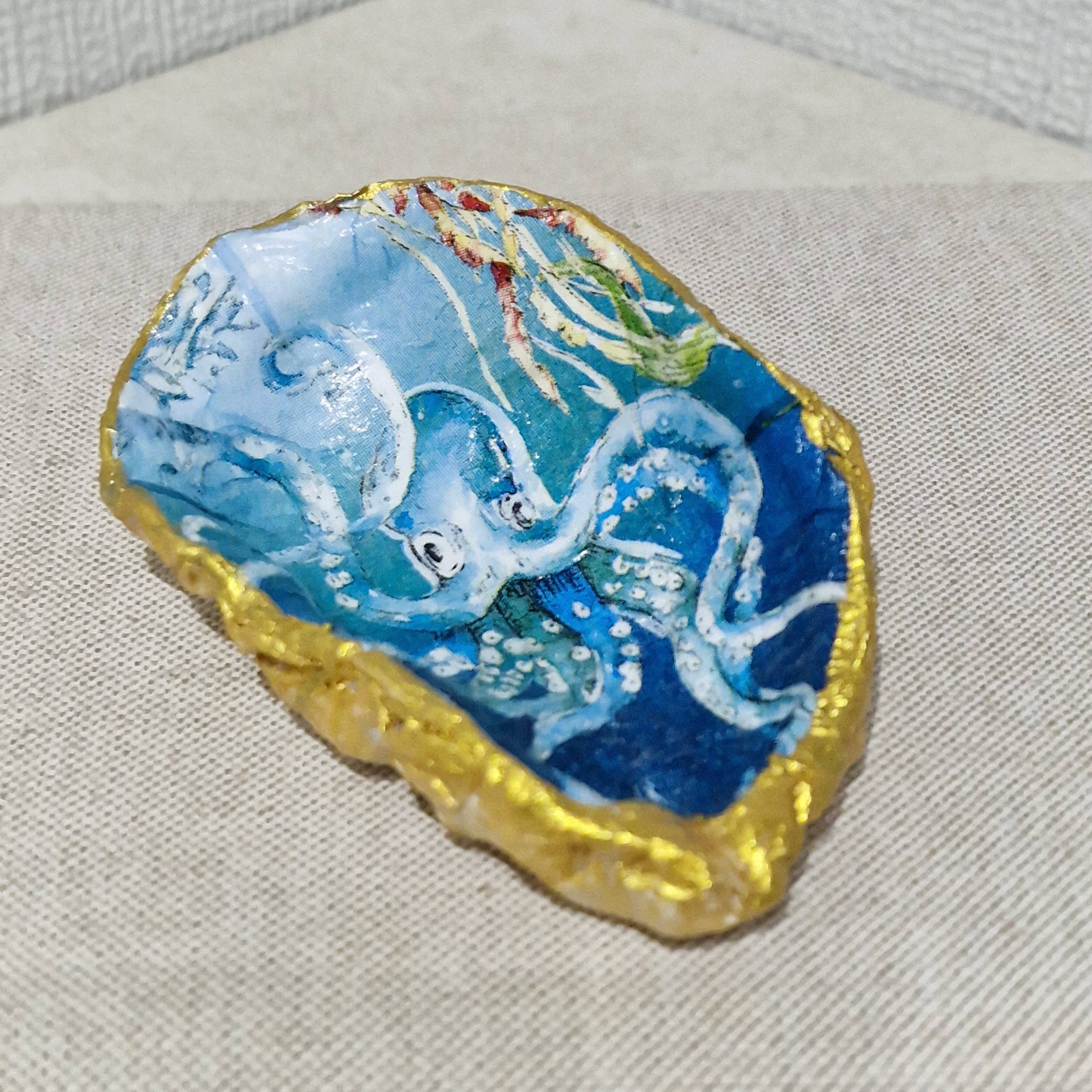 Bee my Oyster - Vente Plateaux à bijoux - Nouveau vide-poches coquillage huître bleu à pieuvre - cadeau marin3