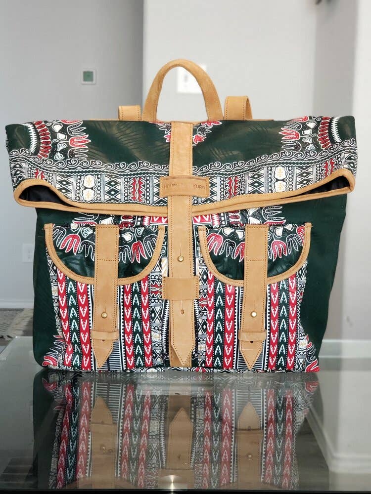 House of Takura - Wholesale Backpack - Women's - Sackpack - Dashiki Green2