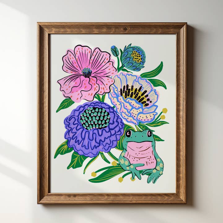 Tara Reed - Wholesale Art Print - "Frog Floral" - 8" x 10" Art Print