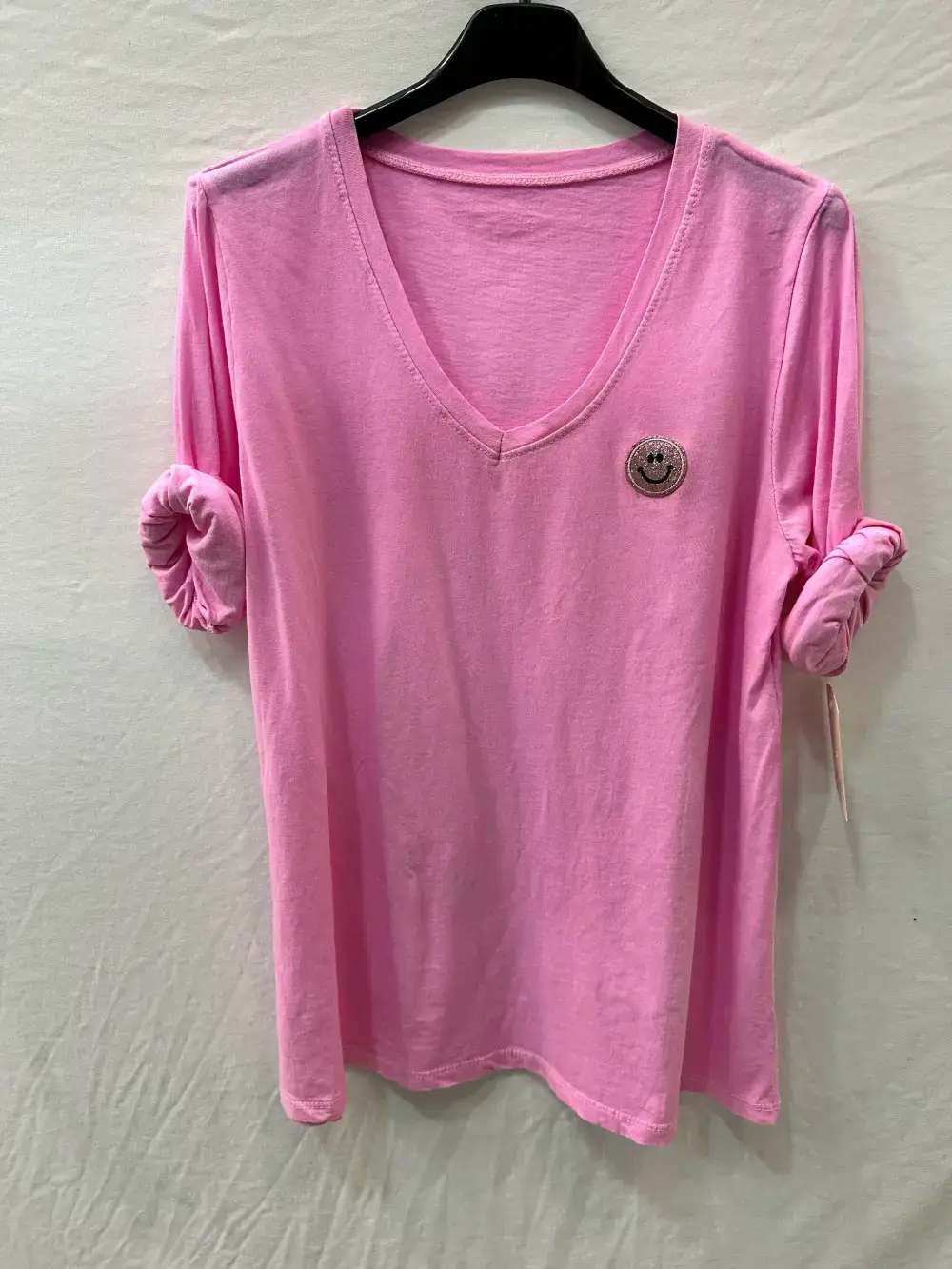 Mimi & Gogo - Vendita all'ingrosso Maglietta - Donna - T-shirt con smiley di paillettes, taglia unica 36-424