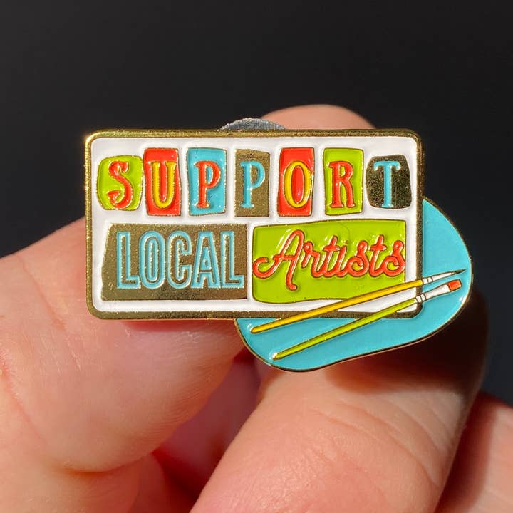 Busy Hands Studio - Wholesale Lapel Pin/Button - "Support Local Artists" 1.25" Soft Enamel Paint Palette Pin
