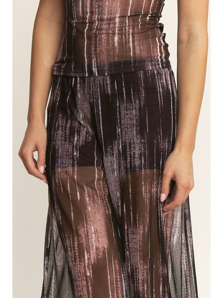 YNEZ - Wholesale Pants - Women's - Vibrant Stripe Print Sheer Wide Leg Cocktail Going Out Pant17