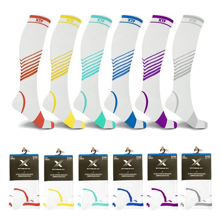 CALCETINES DE COMPRESIÓN LIMITADA A RAYAS ULTRA V - 6 COLORES SURTIDOS para venta al por mayor de The American Gift Company (TAGCO)