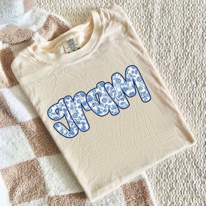 Gram Azul Floral Falso Brillo Transferencia de Calor DTF para venta al por mayor de Trendy Transfers