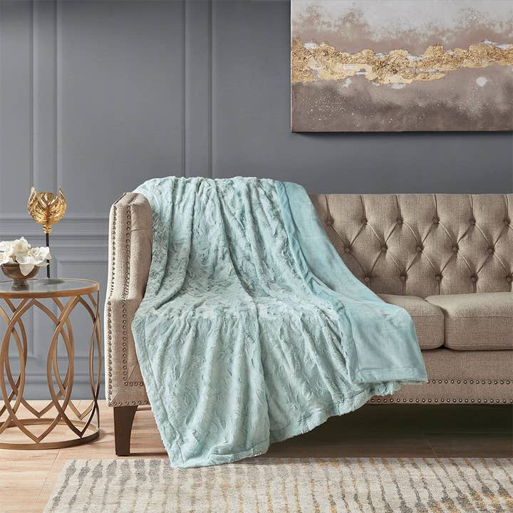Olliix - Wholesale Throw Blanket - Oversized 60x70" Faux Fur Throw Blanket, Light Blue