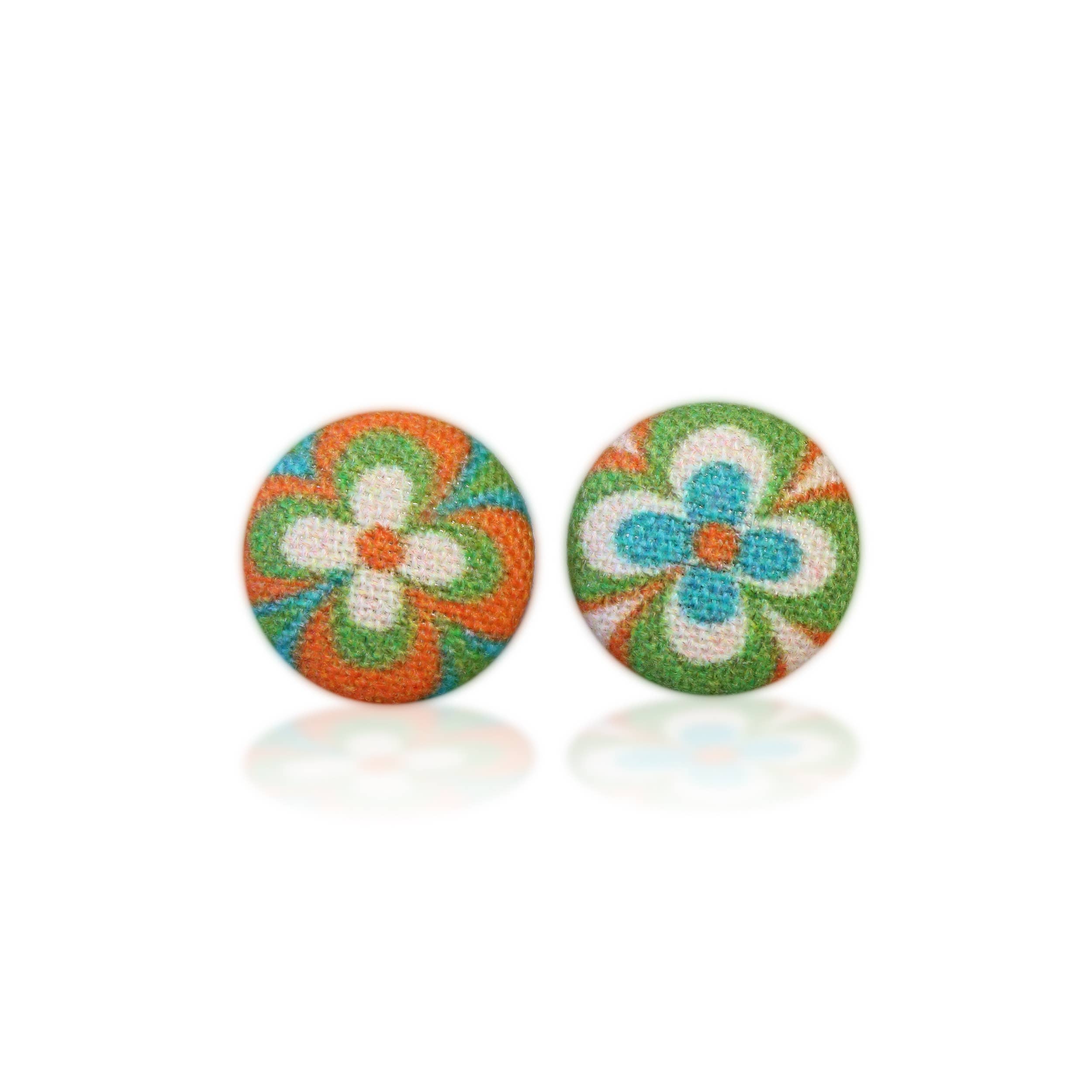 Rachel O's - Wholesale Stud/Post Earrings - Retro Flowers Fabric Button Earrings1